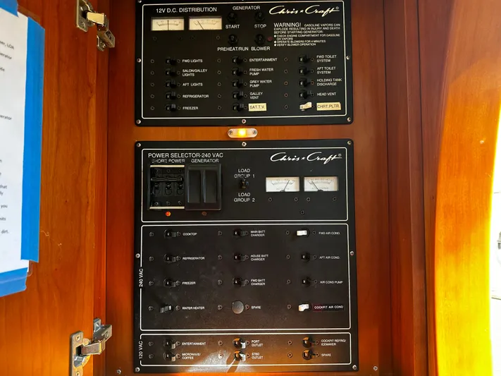  Yacht Photos Pics Electrical control panel on a 2006 Chris-Craft 43 Roamer yacht.