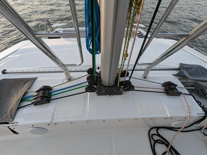 Neve Yacht Photos Pics Sailing yacht deck with rigging, Bali 4.6 model, 2022, on calm water.