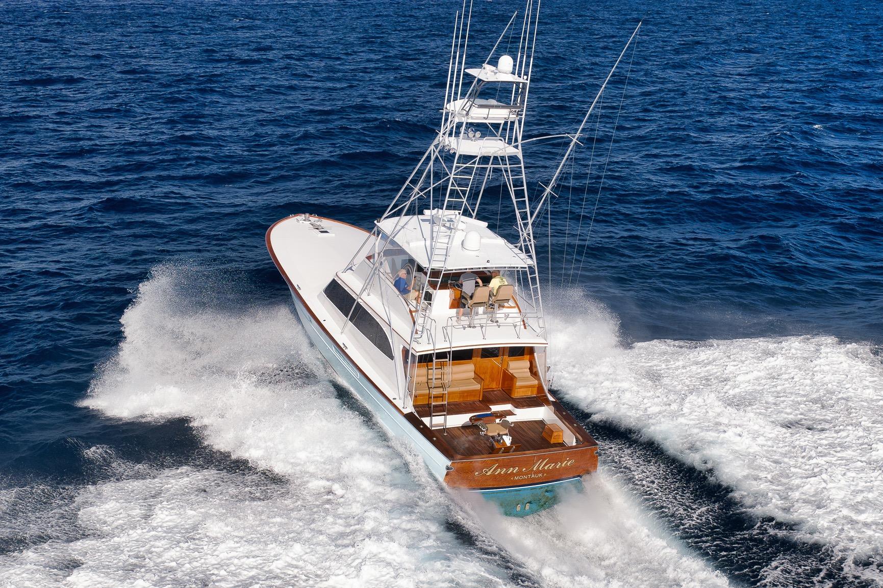 1993 Merritt Sportfish yacht cruising on open ocean waters.