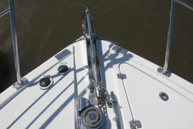  Yacht Photos Pics Bow of 2008 Carver 47 Motor Yacht with anchor and deck fittings.