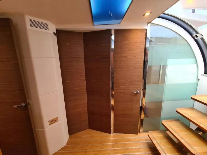  Yacht Photos Pics Interior of 2010 Rio Yachts 46 model with wooden doors and modern staircase.