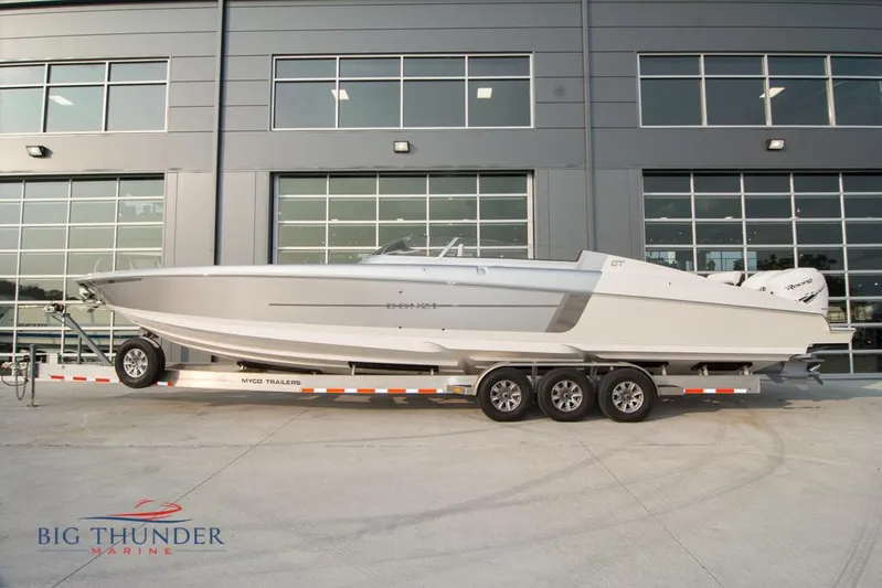  Yacht Photos Pics 2019 Donzi 41 GT boat on a trailer outside Big Thunder Marine.