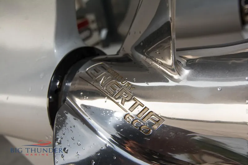  Yacht Photos Pics Close-up of a 2019 Donzi 41 GT boat propeller with Enertia ECO branding.