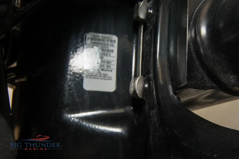  Yacht Photos Pics Close-up of 2019 Donzi 41 GT engine part with Big Thunder Marine logo.