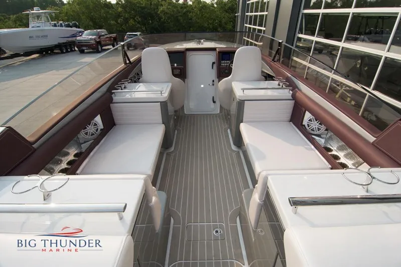  Yacht Photos Pics 2019 Donzi 41 GT boat interior with white seating, Big Thunder Marine.