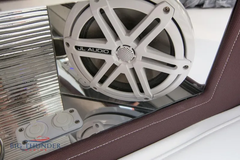  Yacht Photos Pics Close-up of JL Audio speaker on 2019 Donzi 41 GT boat.