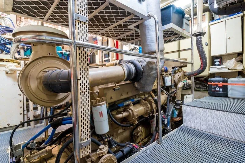 Atlantic Princess Yacht Photos Pics Engine room of 1992 GeTa 86ft Motor Yacht with visible machinery and equipment.