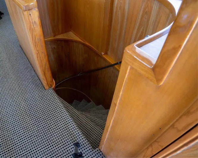 Atlantic Princess Yacht Photos Pics Wooden staircase with carpeted steps on a 1992 GeTa 86ft Motor Yacht.