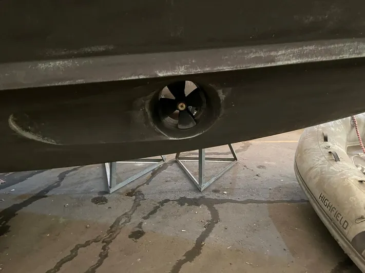  Yacht Photos Pics Bottom view of a 2011 Azimut 62S Italia yacht with visible propeller.