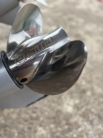  Yacht Photos Pics Close-up of a Mercury Enertia propeller on a 2020 Protector 310 Targa boat.