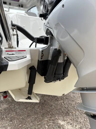  Yacht Photos Pics Close-up of a 2020 Protector 310 Targa boat engine and hydraulic system.