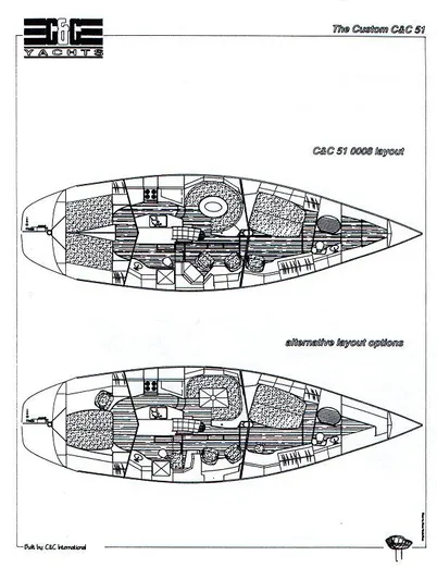Blue Yacht Photos Pics Floor plan of 1994 C&C 51 XL C/B yacht with layout options.