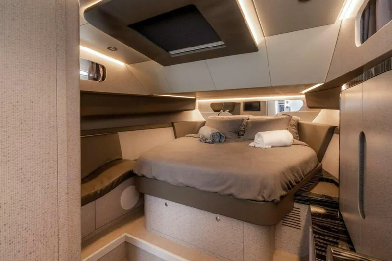  Yacht Photos Pics Luxurious interior of 2027 Canados Gladiator 431 Walk-around yacht cabin.