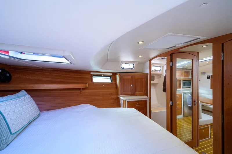 Scout Yacht Photos Pics Luxurious interior of 2019 MJM 43z yacht with wood accents and modern amenities.