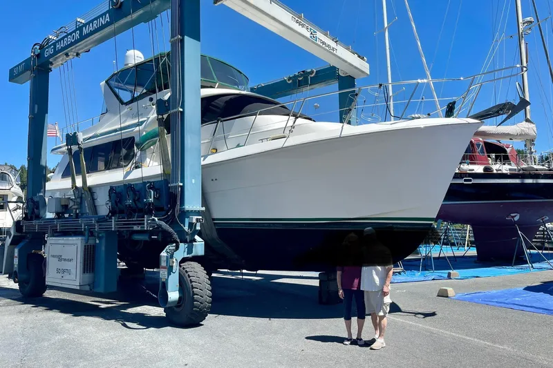 Eagles Soar Yacht Photos Pics Hampton 490 yacht from 2000 at Gig Harbor Marina, lifted for maintenance.