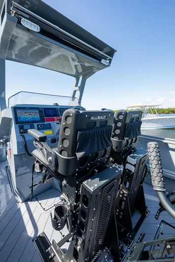  Yacht Photos Pics 2023 SAFE Boats Interceptor cockpit with advanced navigation systems and ergonomic seating.