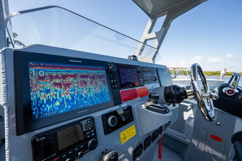  Yacht Photos Pics 2023 SAFE Boats Interceptor dashboard with navigation and control systems.