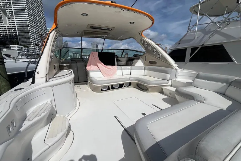 Euphoria 1 Yacht Photos Pics 2000 Sea Ray 540 Sundancer yacht interior with white seating and modern design.