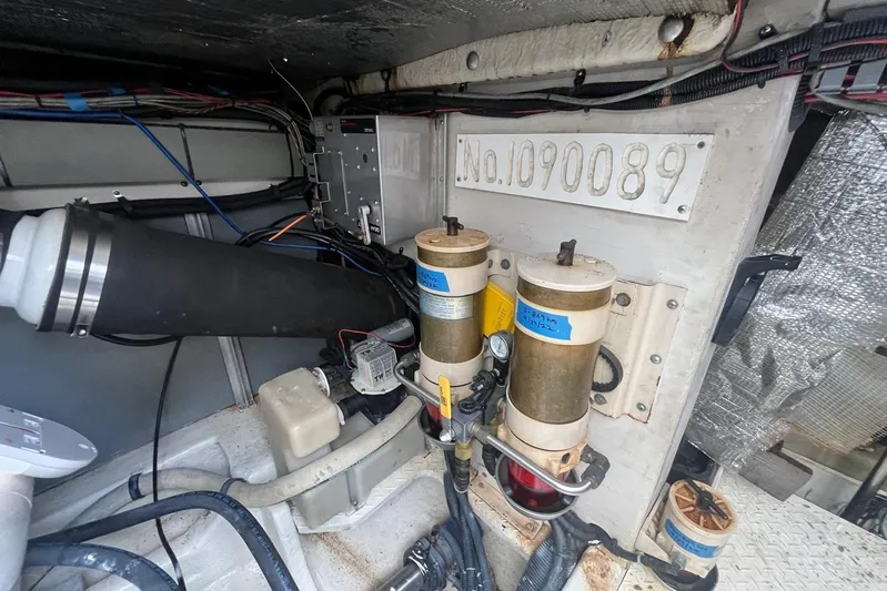 Euphoria 1 Yacht Photos Pics Engine room of 2000 Sea Ray 540 Sundancer with fuel filters and wiring.