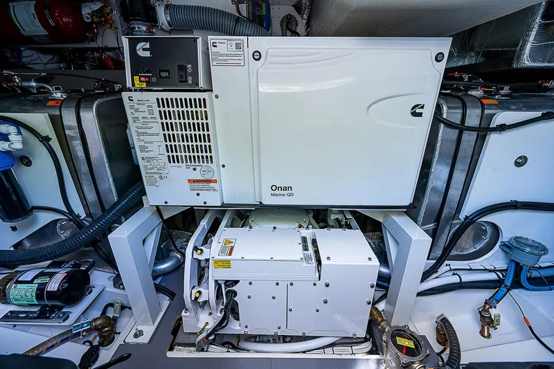 Miss K Yacht Photos Pics Engine room of 2022 Prestige 520 Fly yacht with Onan generator.