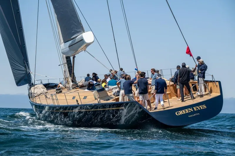 Green Eyes Yacht Photos Pics Luxurious 2001 Wally Full Displacement Sailing Yacht "Green Eyes" on open sea.