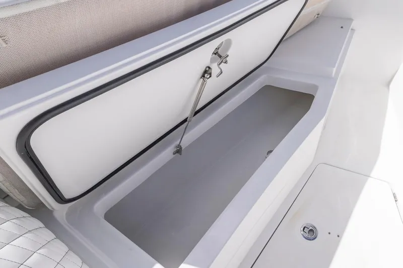  Yacht Photos Pics 2023 HCB 39 Speciale boat storage compartment with open lid.