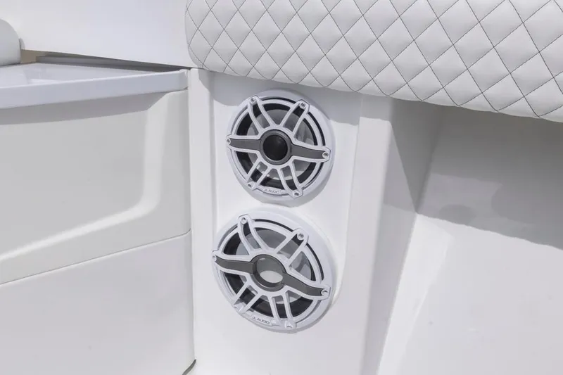  Yacht Photos Pics Speakers on 2023 HCB 39 Speciale boat with quilted upholstery detail.