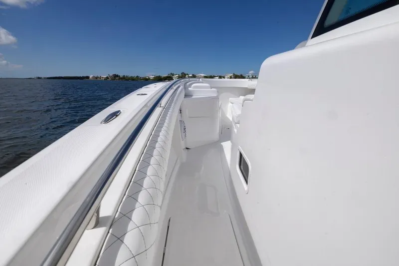  Yacht Photos Pics 2023 HCB 39 Speciale boat deck with ocean view under clear blue sky.
