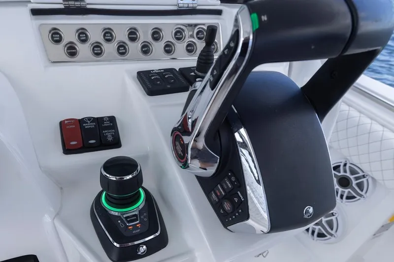  Yacht Photos Pics Control panel of 2023 HCB 39 Speciale boat with joystick and throttle.