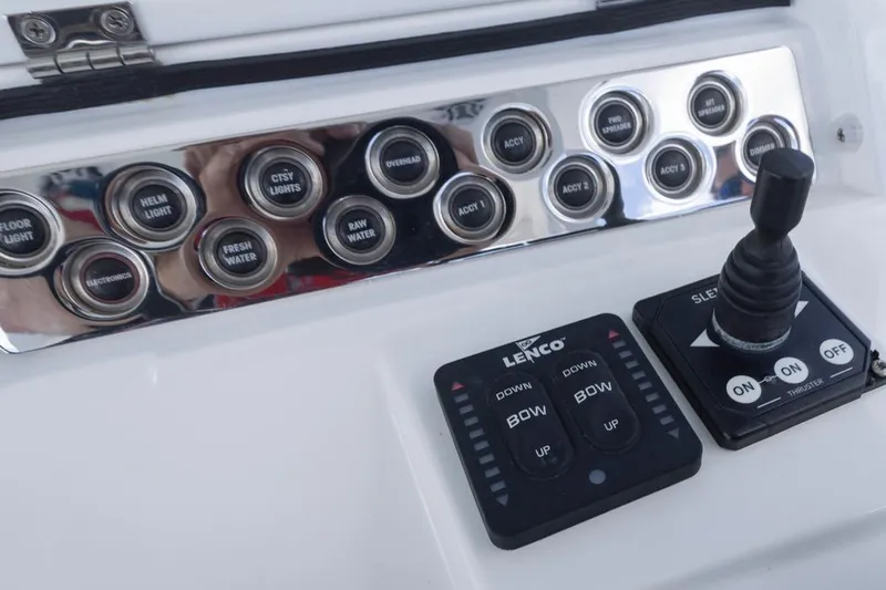  Yacht Photos Pics Control panel of 2023 HCB 39 Speciale boat with switches and joystick.
