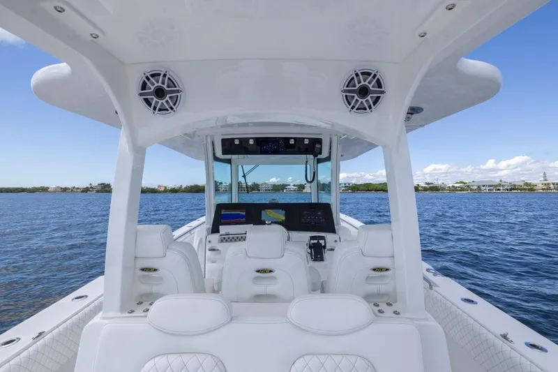  Yacht Photos Pics 2023 HCB 39 Speciale boat interior with advanced navigation system on open water.