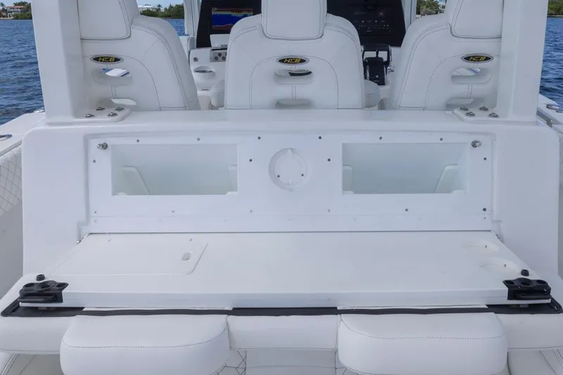  Yacht Photos Pics 2023 HCB 39 Speciale boat interior with white seating and dashboard.