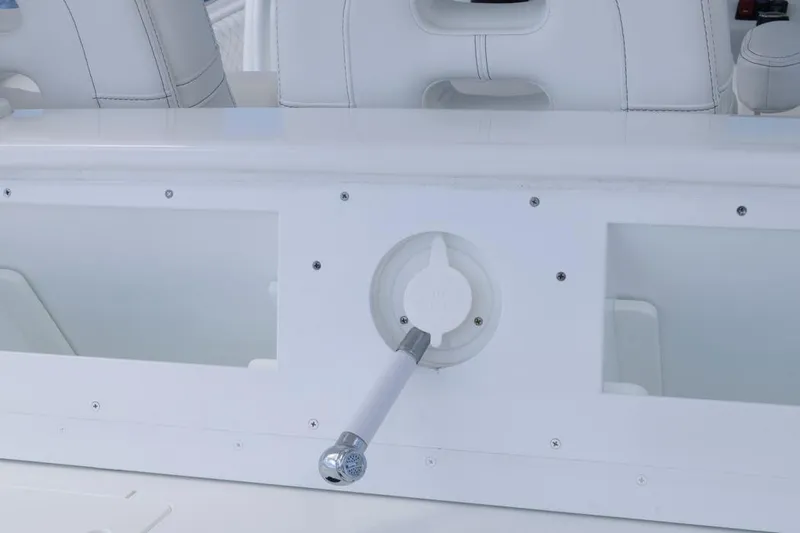  Yacht Photos Pics 2023 HCB 39 Speciale boat interior with white seating and control panel.