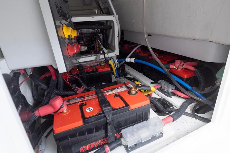  Yacht Photos Pics Battery compartment of 2023 HCB 39 Speciale with Odyssey batteries and wiring.