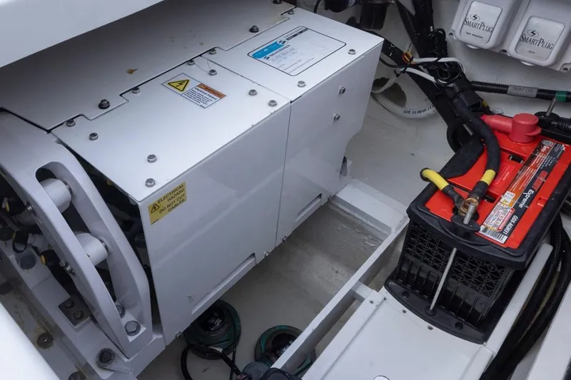  Yacht Photos Pics Engine compartment of 2023 HCB 39 Speciale with battery and electrical components.