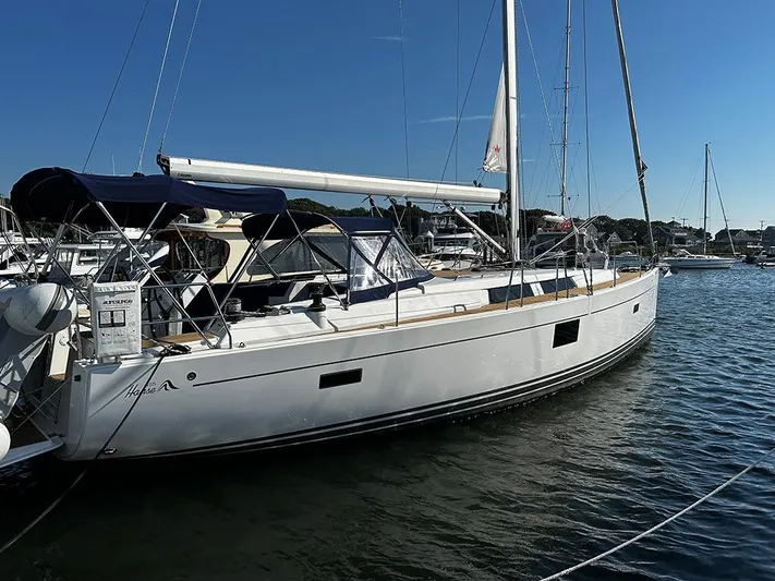 Alegrea III Yacht Photos Pics 2016 Hanse 455 sailboat docked in marina.