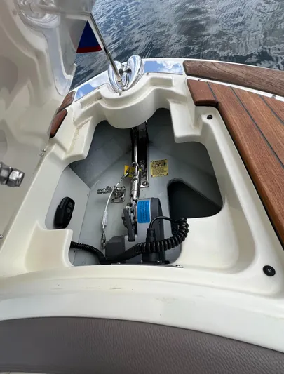  Yacht Photos Pics 2023 Chris-Craft Launch 28 GT anchor compartment with teak accents.
