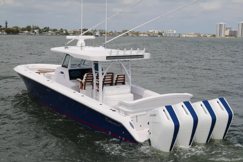  Yacht Photos Pics 2026 Bahama 41 GT boat with quad engines cruising on open water.