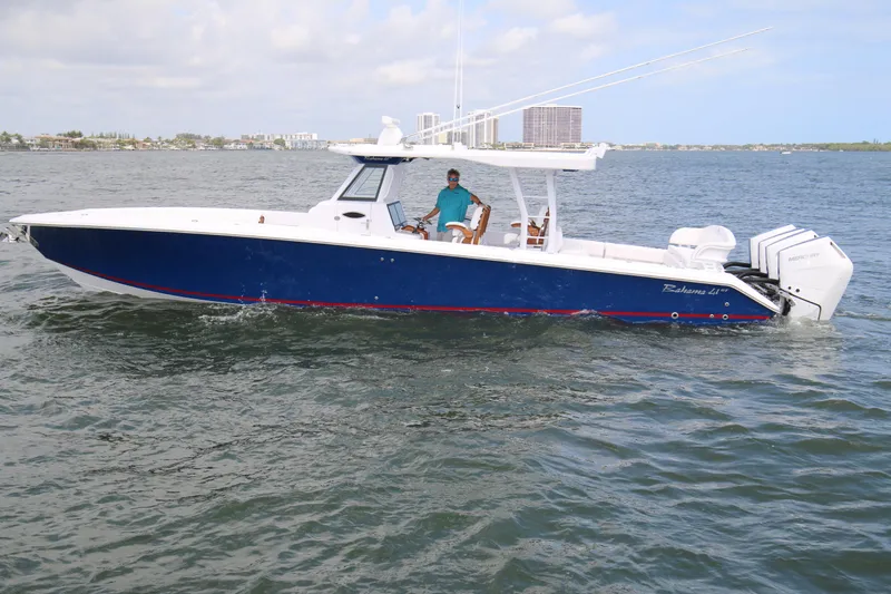  Yacht Photos Pics 2026 Bahama 41 GT boat cruising on open water, featuring sleek design and powerful engines.
