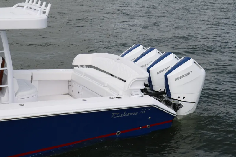  Yacht Photos Pics 2026 Bahama 41 GT boat with four Mercury outboard engines on water.