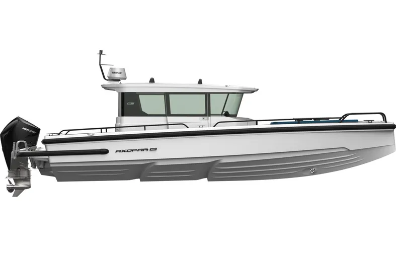  Yacht Photos Pics Axopar 28 CABIN 2022, modern motorboat side view.