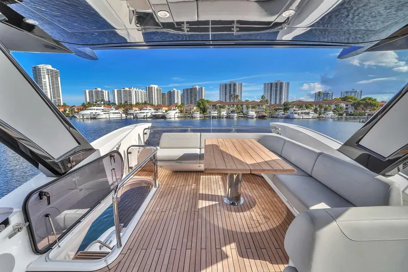 Rani Yacht Photos Pics Luxurious 2023 Sunseeker Manhattan 68 Pacific yacht with spacious deck and stunning waterfront view.