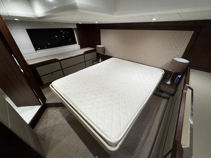  Yacht Photos Pics Luxurious bedroom interior of 2018 Fairline Targa 48 Open yacht with modern design.