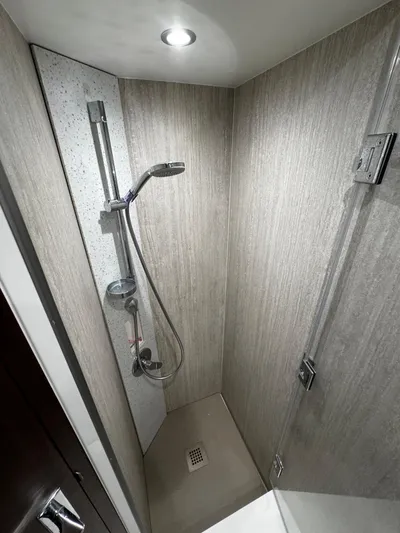  Yacht Photos Pics Shower area in 2018 Fairline Targa 48 Open yacht, featuring modern fixtures and sleek design.