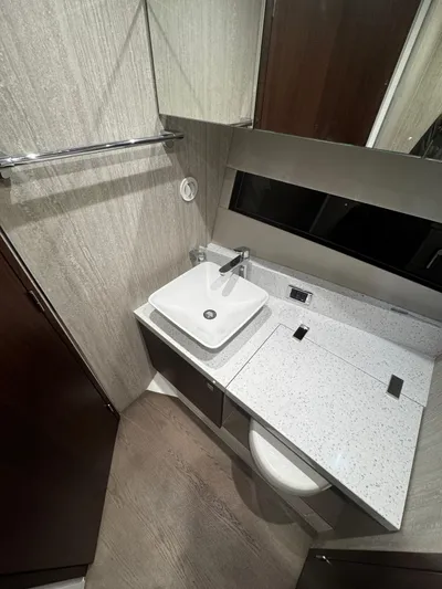  Yacht Photos Pics Modern bathroom in 2018 Fairline Targa 48 Open yacht with sleek sink and countertop.