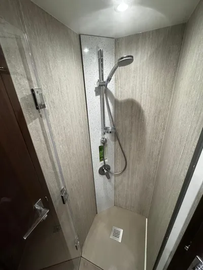  Yacht Photos Pics Shower area in 2018 Fairline Targa 48 Open yacht, featuring modern fixtures and sleek design.