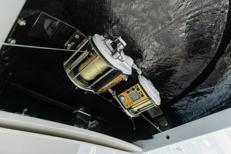 Team Harvey Yacht Photos Pics Fishing equipment on 2026 Viking 82 Convertible yacht, featuring advanced reel technology.