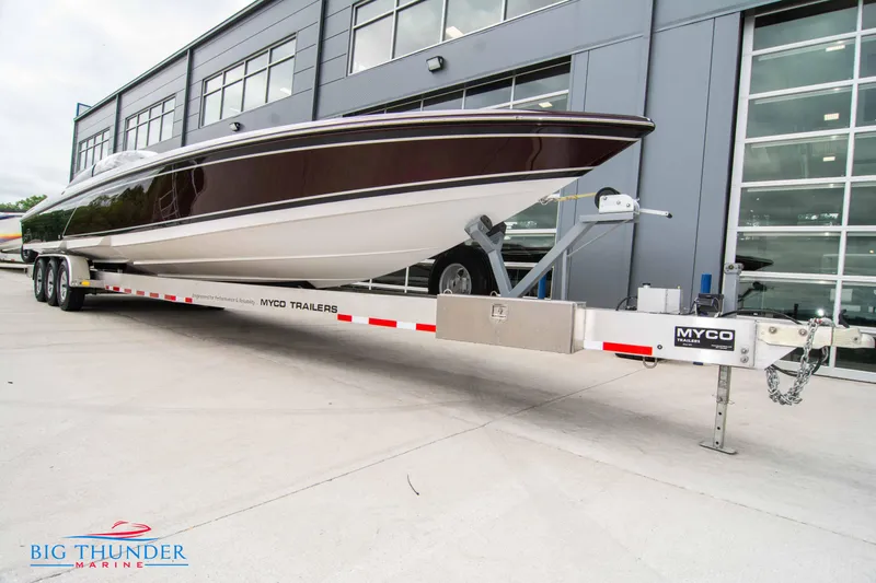  Yacht Photos Pics 2020 Donzi 38 ZRC boat on Myco trailer at Big Thunder Marine.