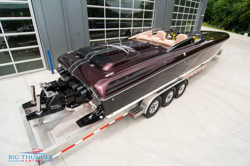  Yacht Photos Pics 2020 Donzi 38 ZRC powerboat on a trailer at Big Thunder Marine.