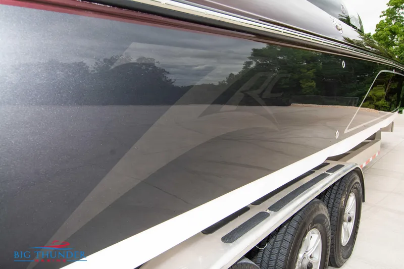  Yacht Photos Pics 2020 Donzi 38 ZRC boat side view on trailer.